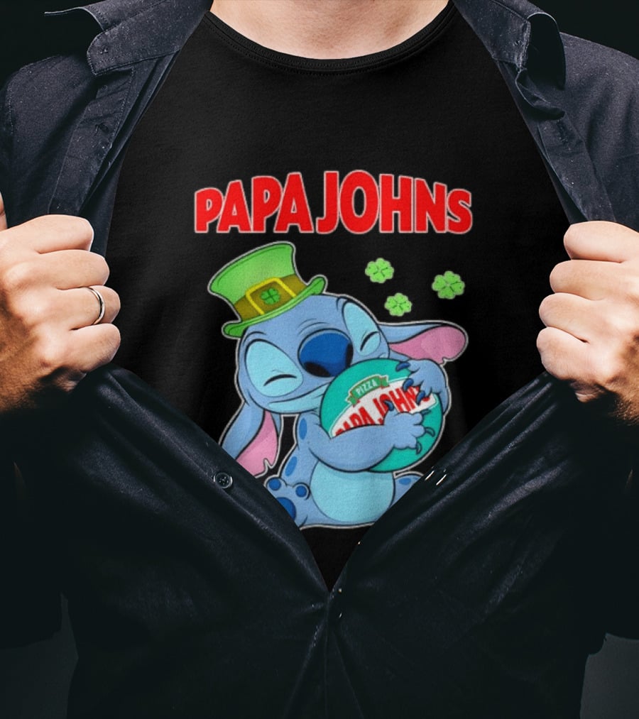Papa Johns Stitch Pizza St Patricks Day Hug Clover T-Shirt