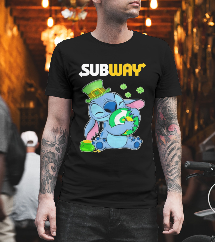 Subway St Patrick's Day Stitch Hugging Clover Coin T-Shirt