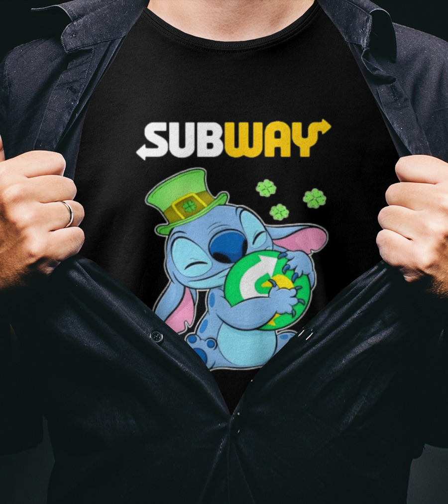 Subway St Patrick's Day Stitch Hugging Clover Coin T-Shirt