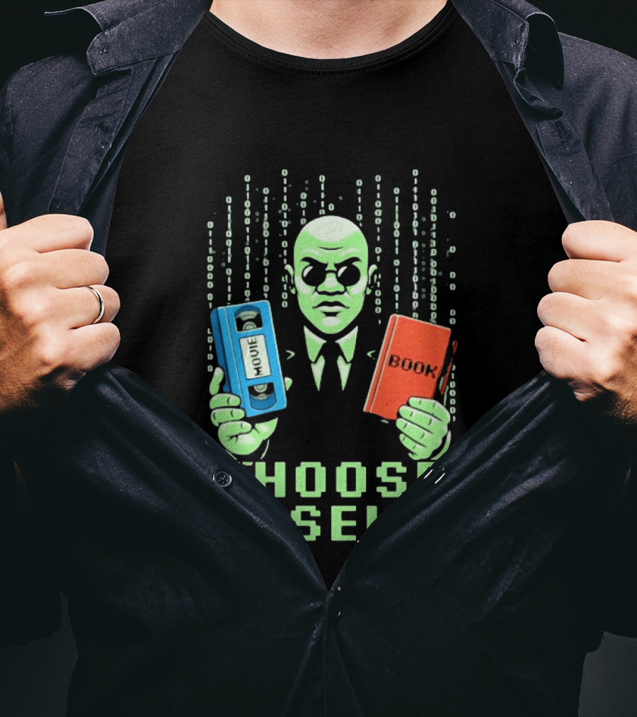 Matrix Choose Wisely Movie VHS Or Book Decision T-Shirt