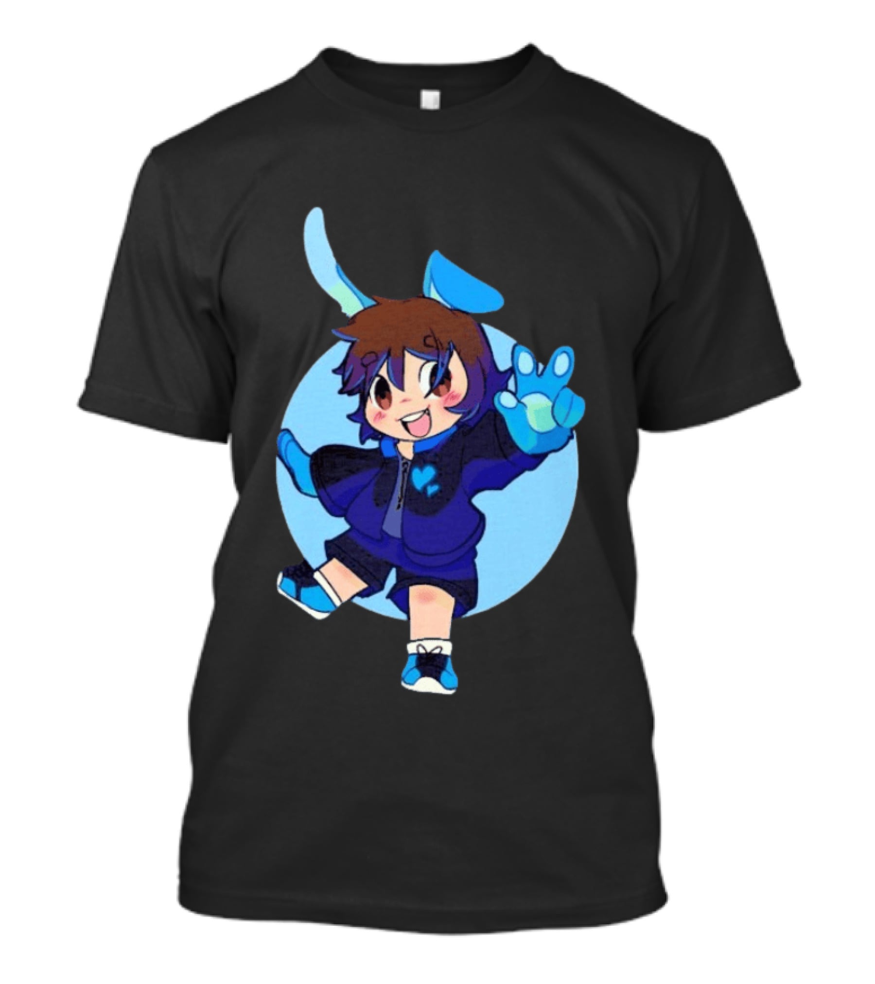 The8BitDrummer Bunny Blue Heart Cartoon Character With Bunny Ears And Sneakers T-Shirt