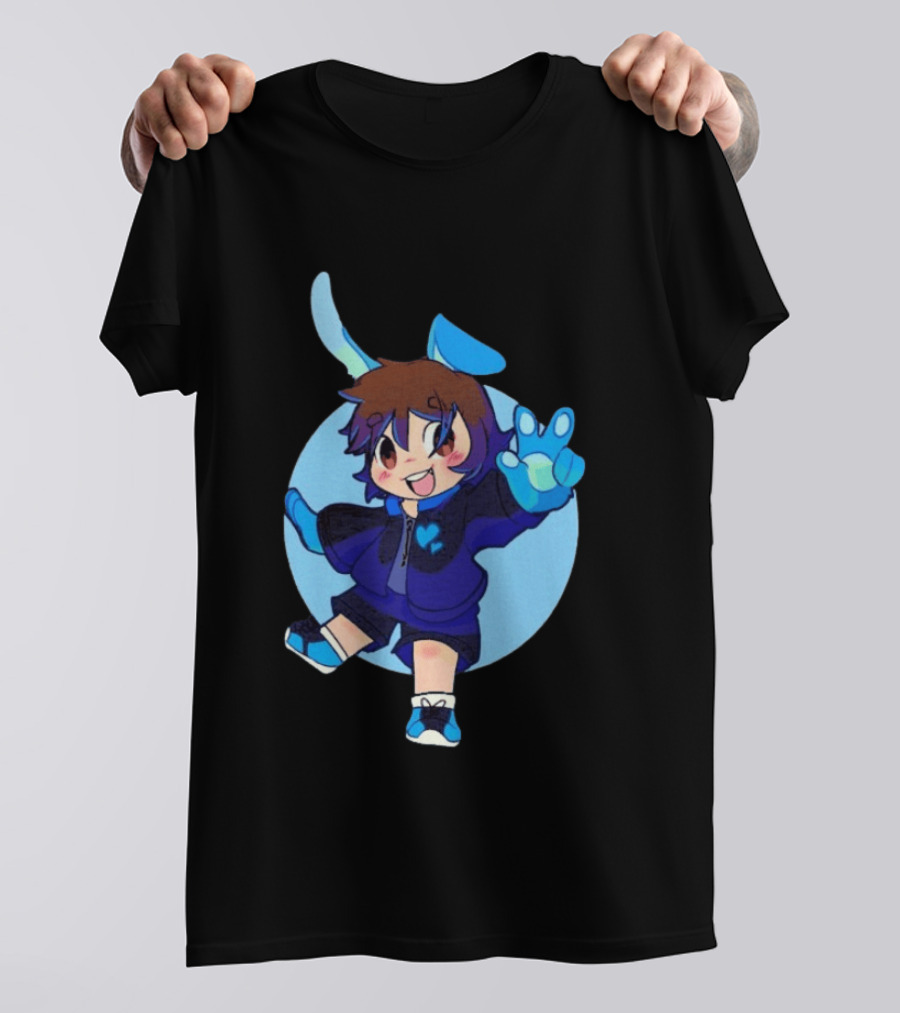 The8BitDrummer Bunny Blue Heart Cartoon Character With Bunny Ears And Sneakers T-Shirt