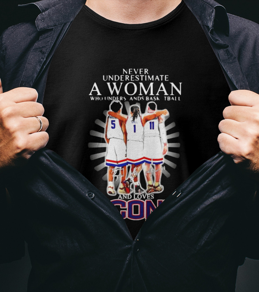 Never Underestimate A Woman Who Understands Basketball And Loves UConn T-Shirt