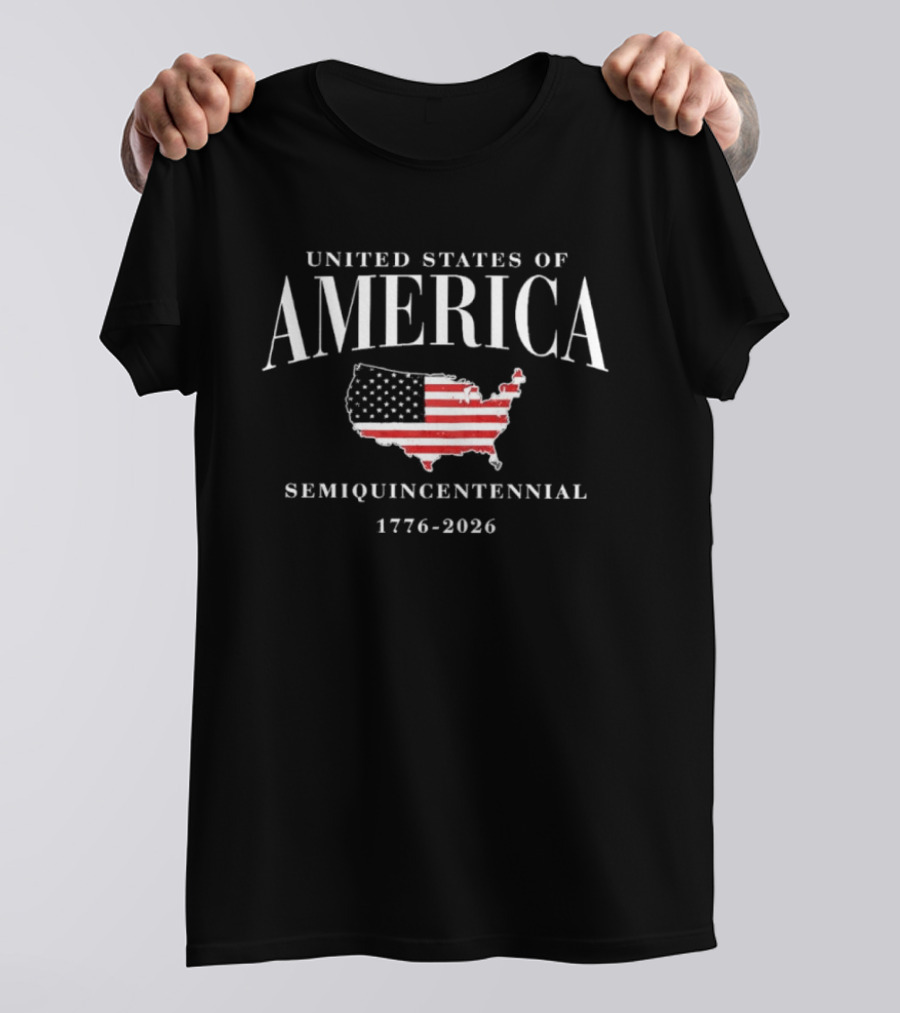 United States Of America Semiquincentennial 1776 2026 With American Flag Map T-Shirt