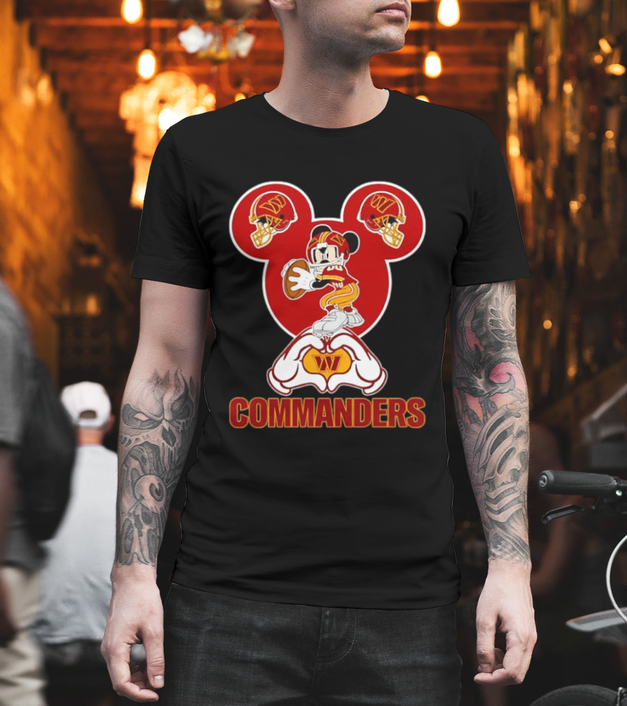 Washington Commanders Mickey Mouse Football Love Heart Hands T-Shirt