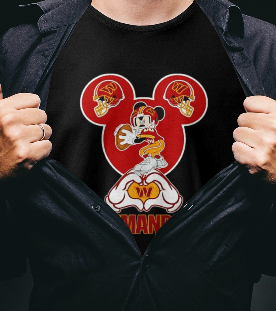 Washington Commanders Mickey Mouse Football Love Heart Hands T-Shirt