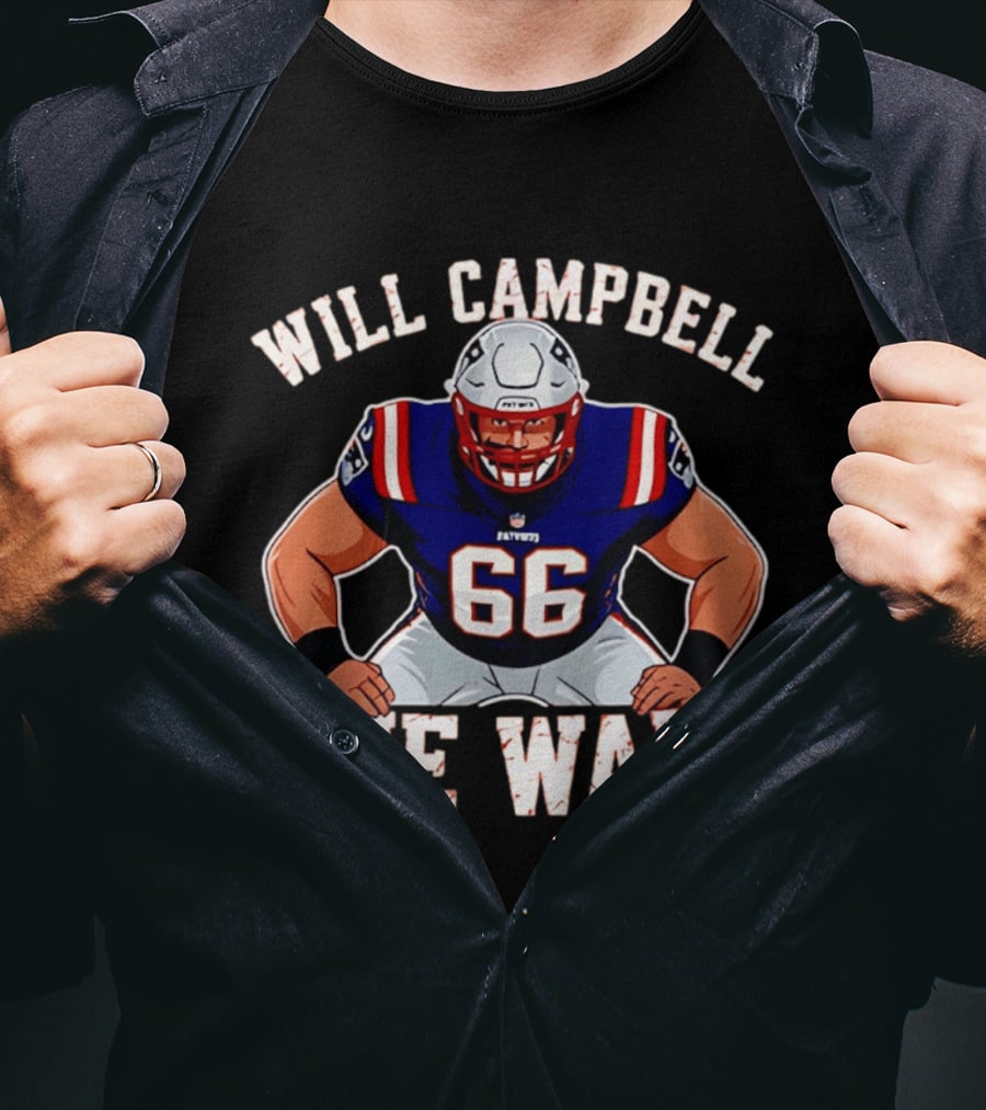 Will Campbell The Wall New England Patriots Player 66 T-Shirt