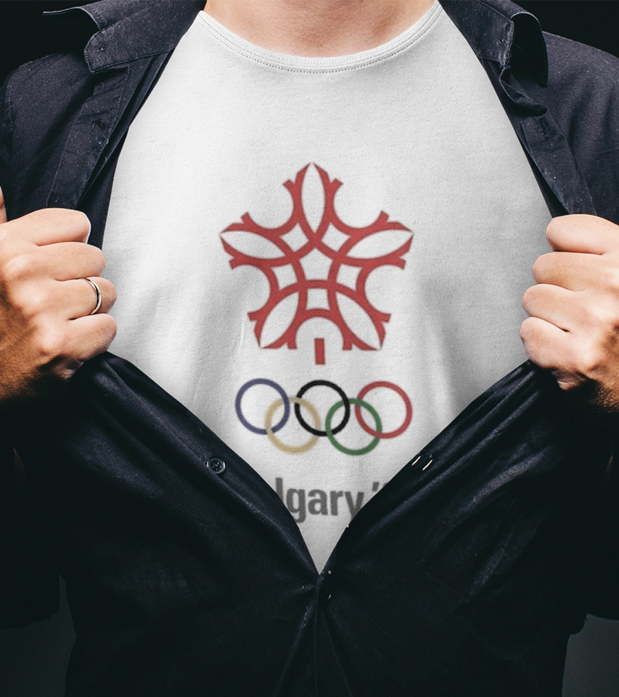 1988 Calgary Winter Olympics Emblem With Olympic Rings T-Shirt