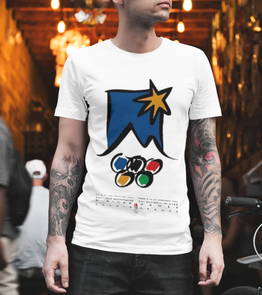 1992 Albertville Winter Olympics Star Emblem And Rings T-Shirt