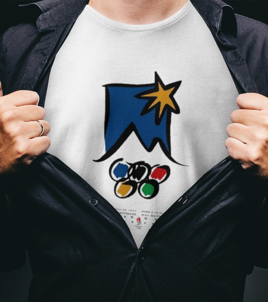 1992 Albertville Winter Olympics Star Emblem And Rings T-Shirt
