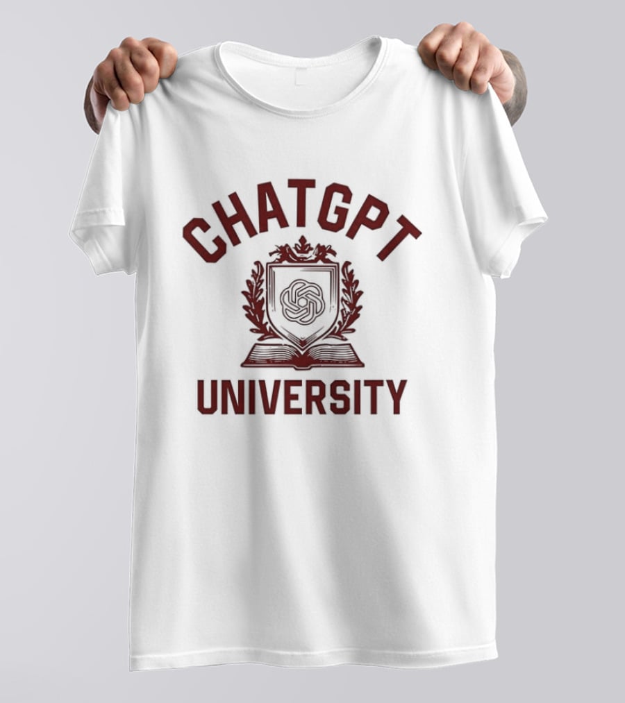 ChatGPT University Crest Emblem Satire T-Shirt