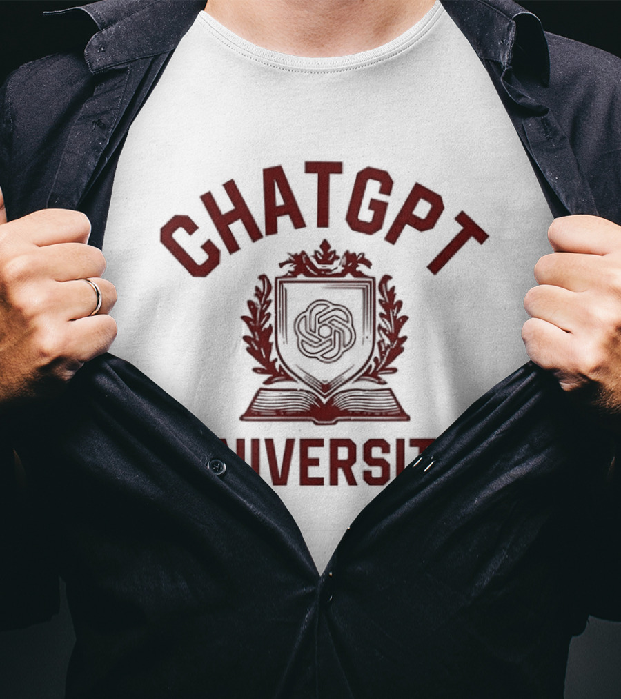 ChatGPT University Crest Emblem Satire T-Shirt