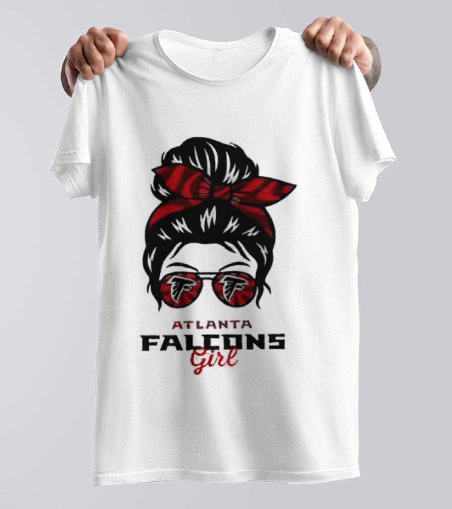 Atlanta Falcons Girl Messy Bun 2026 Bow Sunglasses T-Shirt