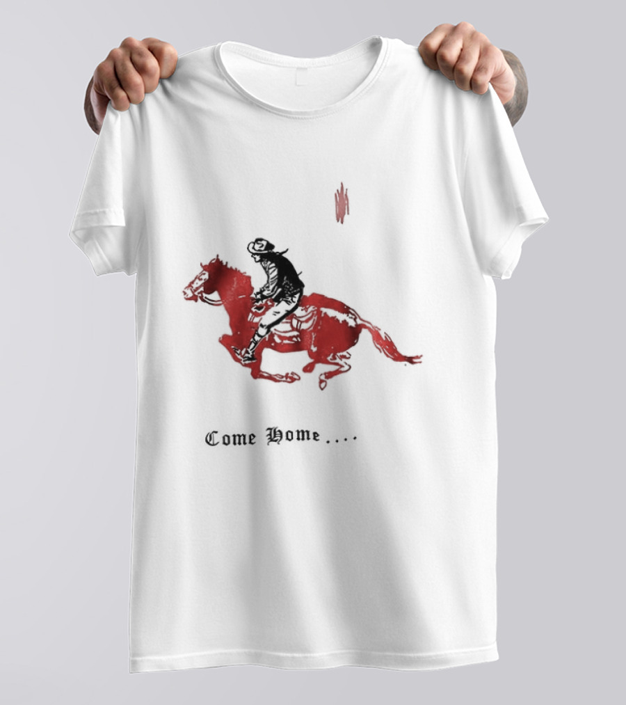 Come Home Cowboy Riding On Red Horse In Moonlit Night T-Shirt