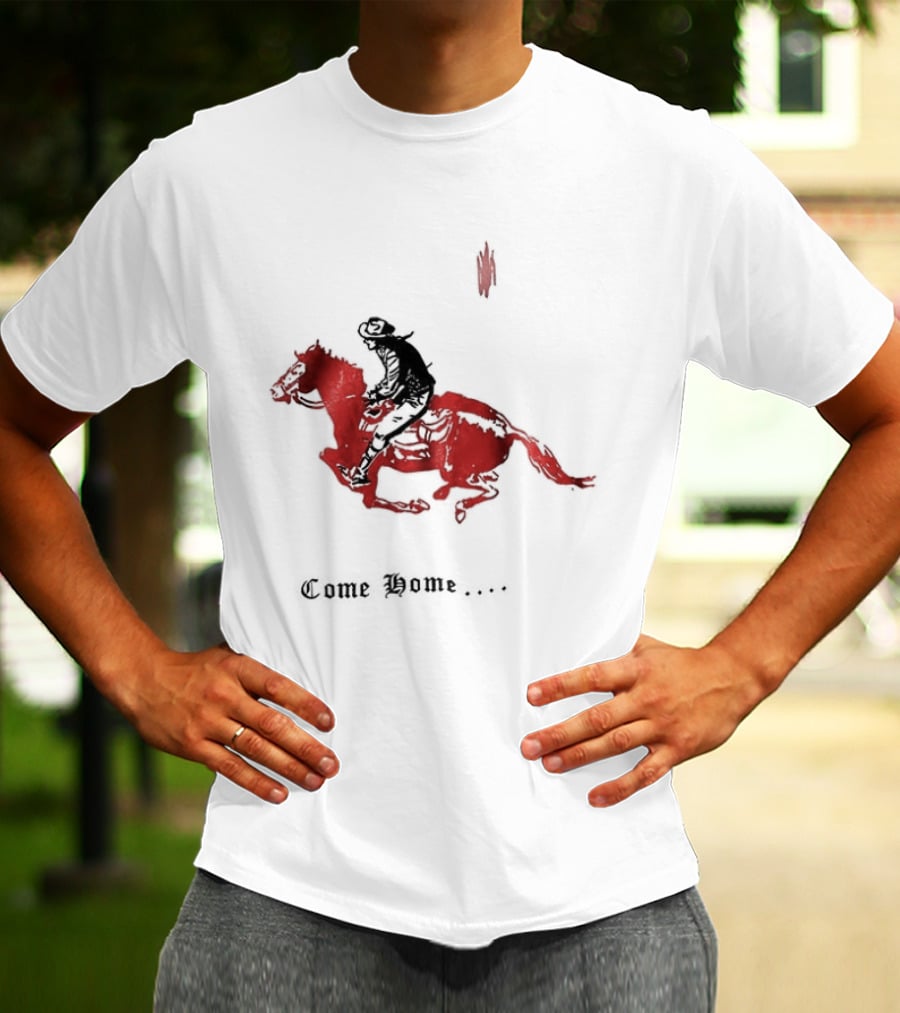 Come Home Cowboy Riding On Red Horse In Moonlit Night T-Shirt
