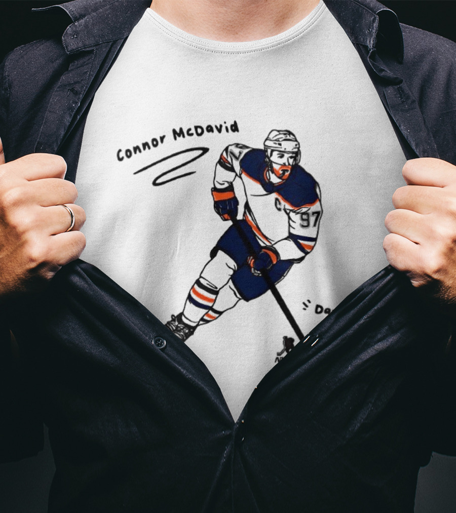Connor McDavid Edmonton Oilers Hockey Davo Cartoon NHL Player Sketch T-Shirt