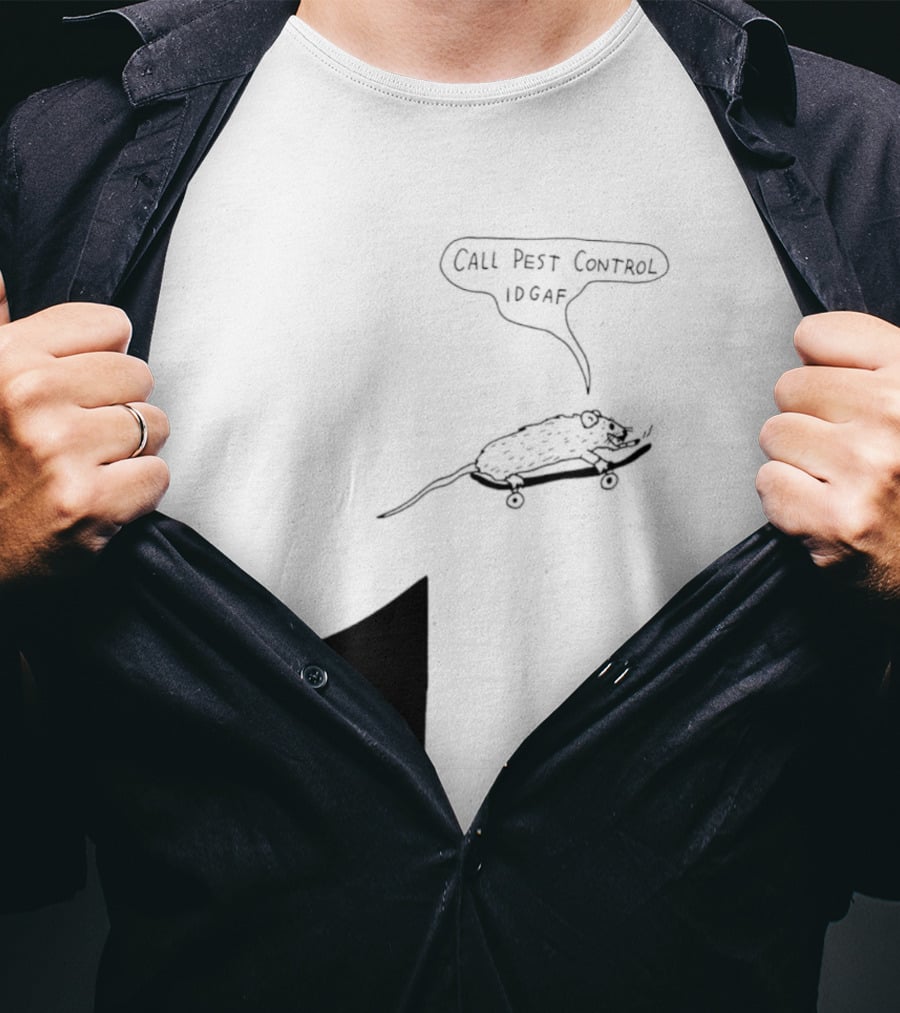 Call Pest Control IDGAF Rat On Skateboard T-Shirt