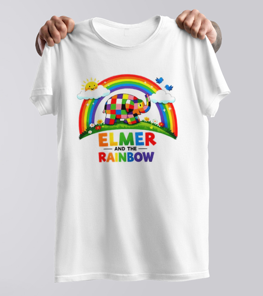 Elmer And The Rainbow Colorful Elephant With Sun And Birds T-Shirt