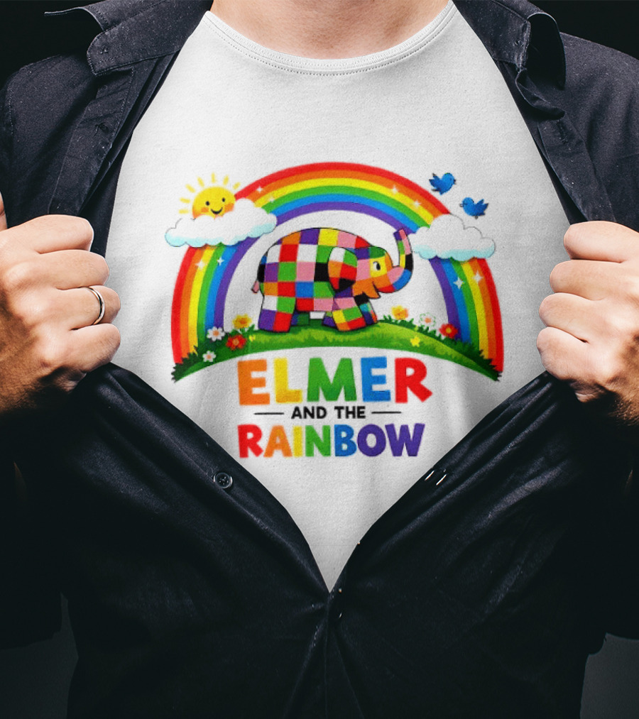 Elmer And The Rainbow Colorful Elephant With Sun And Birds T-Shirt