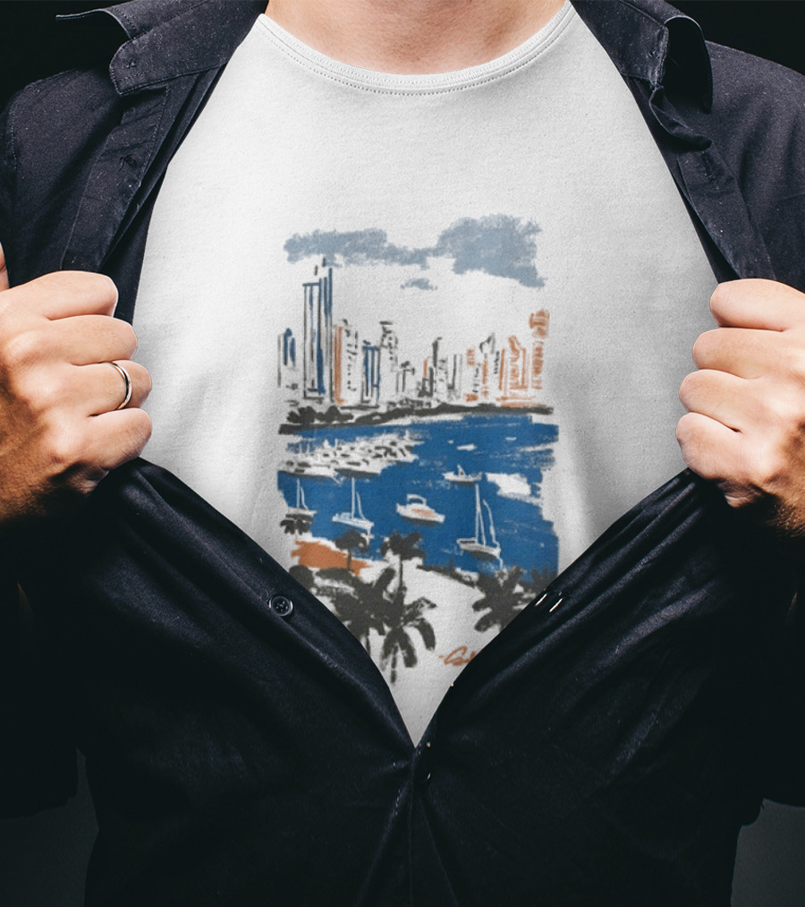 Golden Angels The Bay Yacht Club Scenic Skyline Waterfront T-Shirt