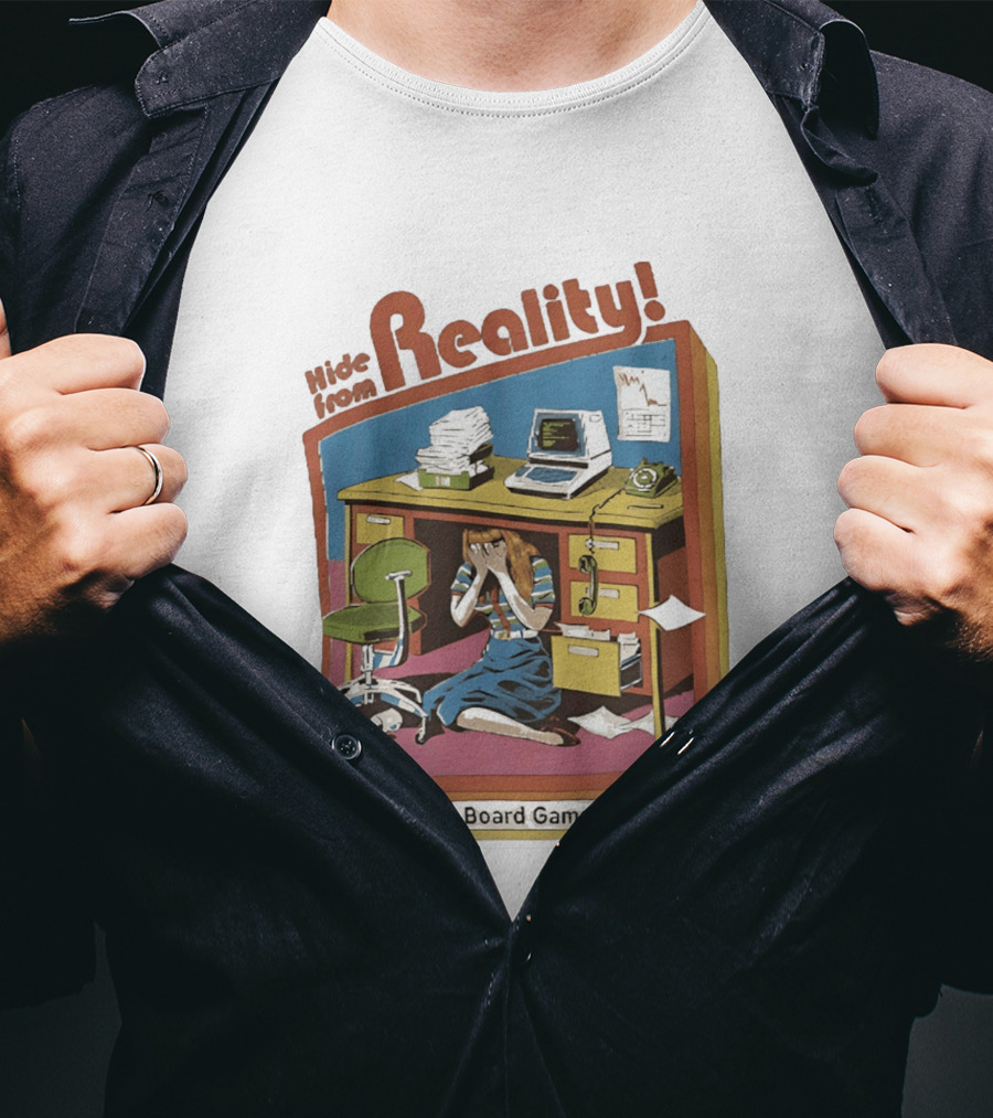 Hide From Reality Retro Office Board Game Escape T-Shirt