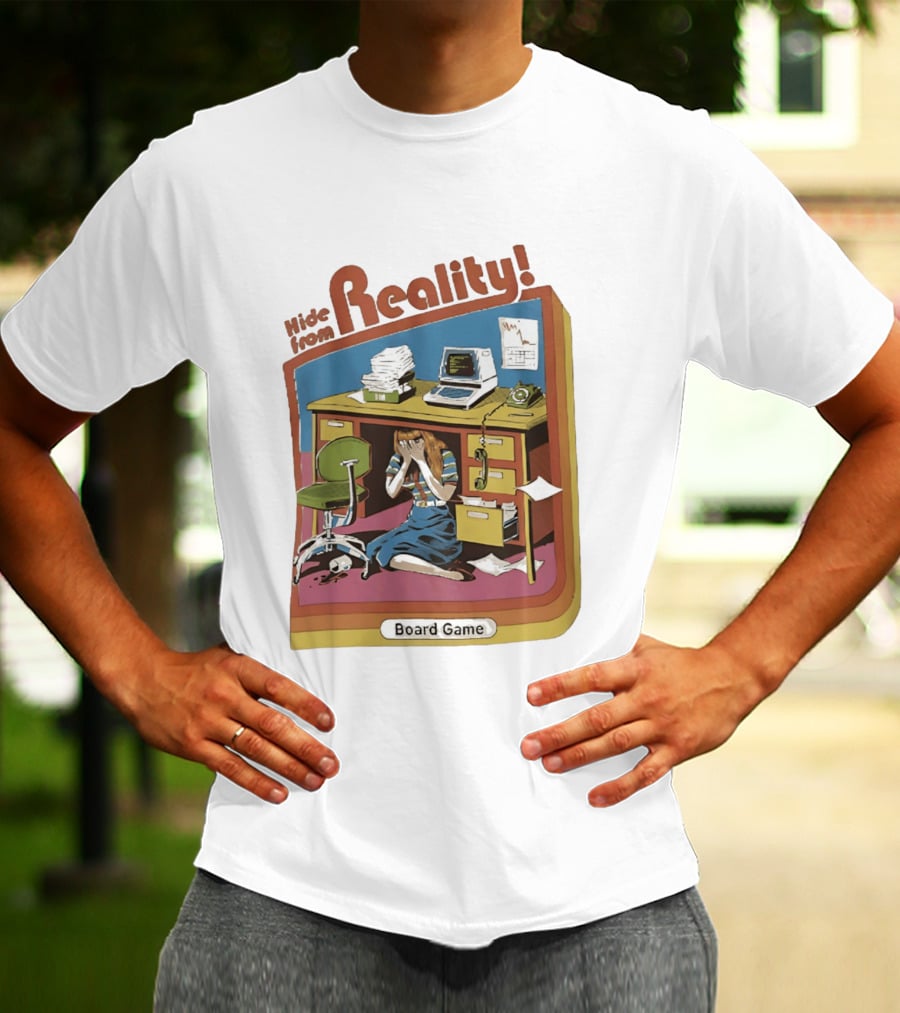 Hide From Reality Retro Office Board Game Escape T-Shirt