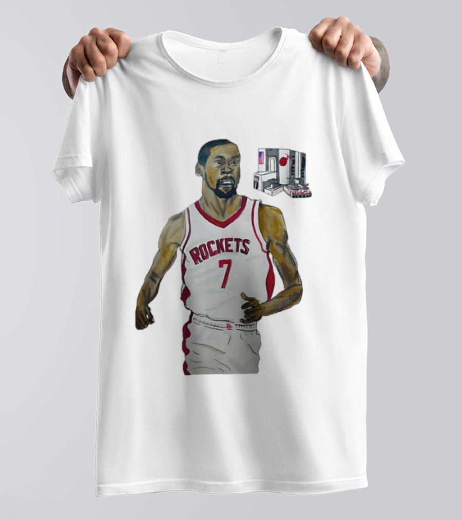 Houston Rockets 7 KD Illustration With Space Shuttle T-Shirt