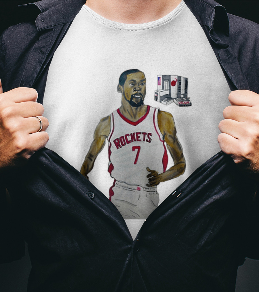 Houston Rockets 7 KD Illustration With Space Shuttle T-Shirt