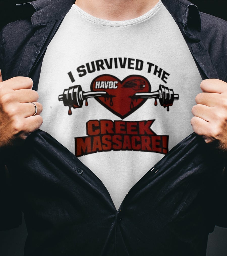 I Survived The Havoc Creek Massacre Heart Barbell Blood Gym Horror T-Shirt