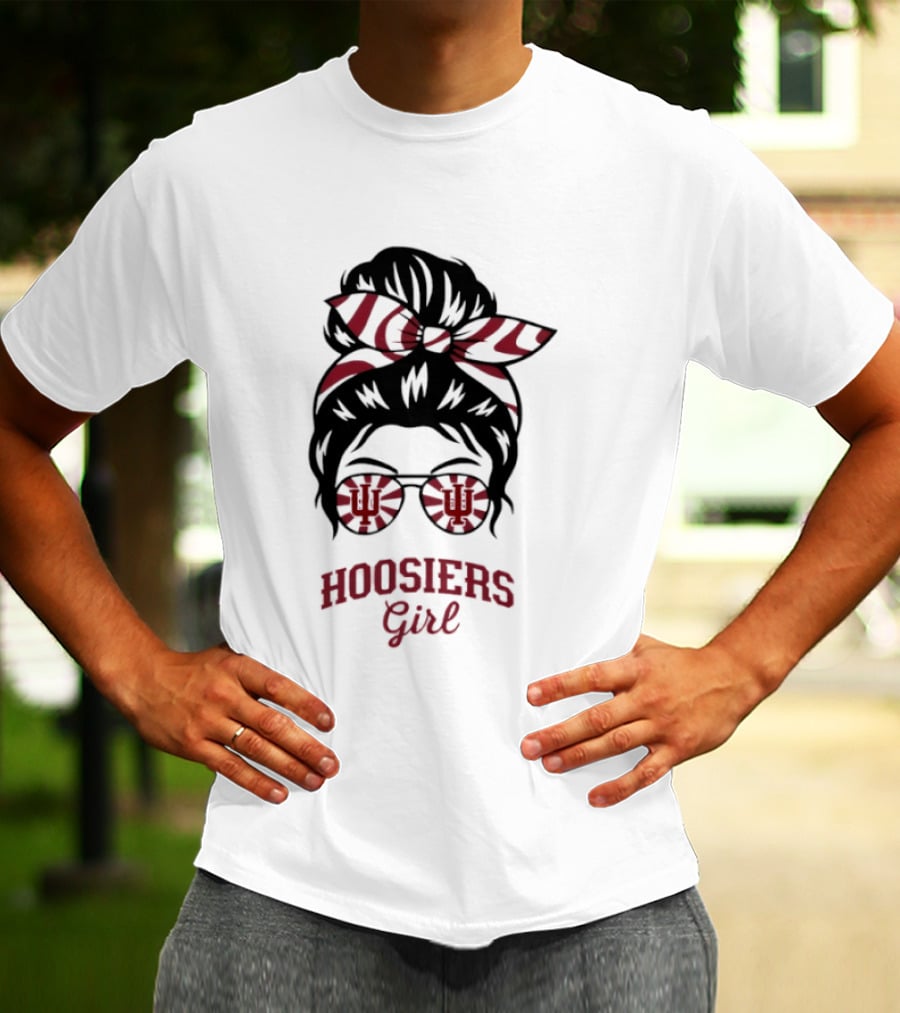 Indiana Hoosiers Girl Messy Bun Sunglasses T-Shirt