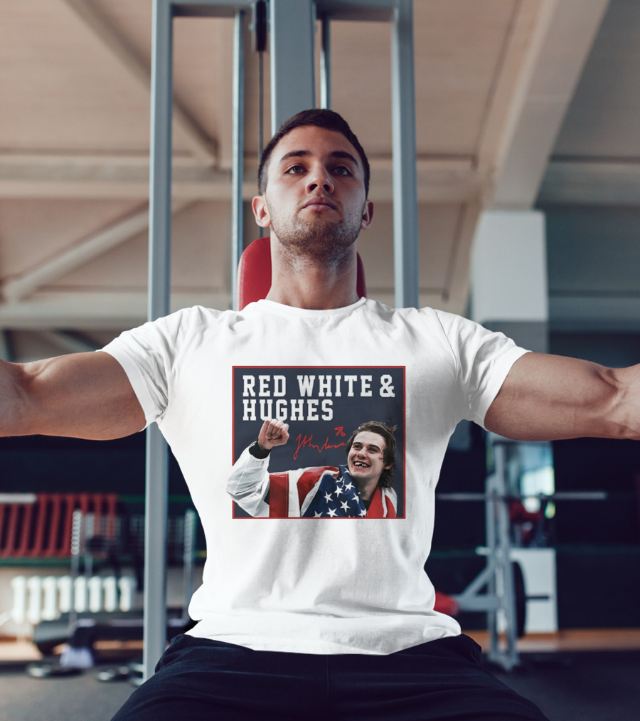 Red White & Hughes Jack Hughes USA Hockey 2026 Golden Goal T-Shirt