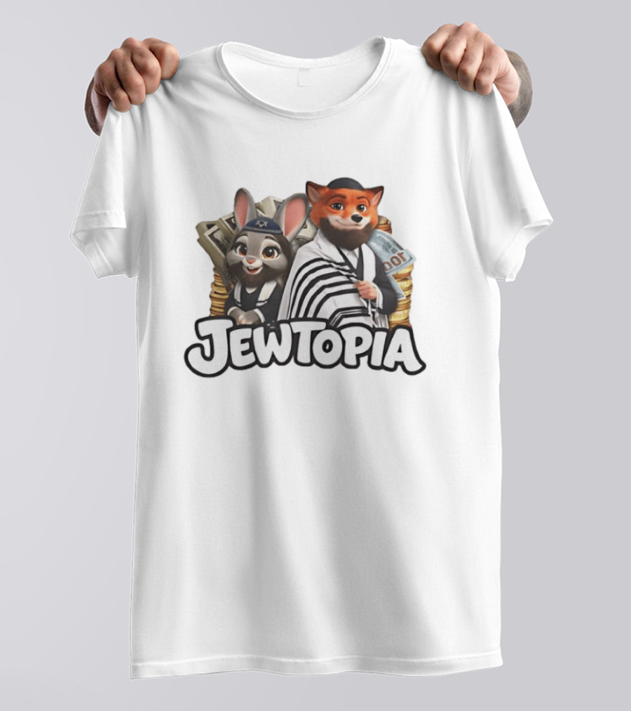 Jewtopia Jewish Zoo Topia Rabbits Fox Characters With Money T-Shirt