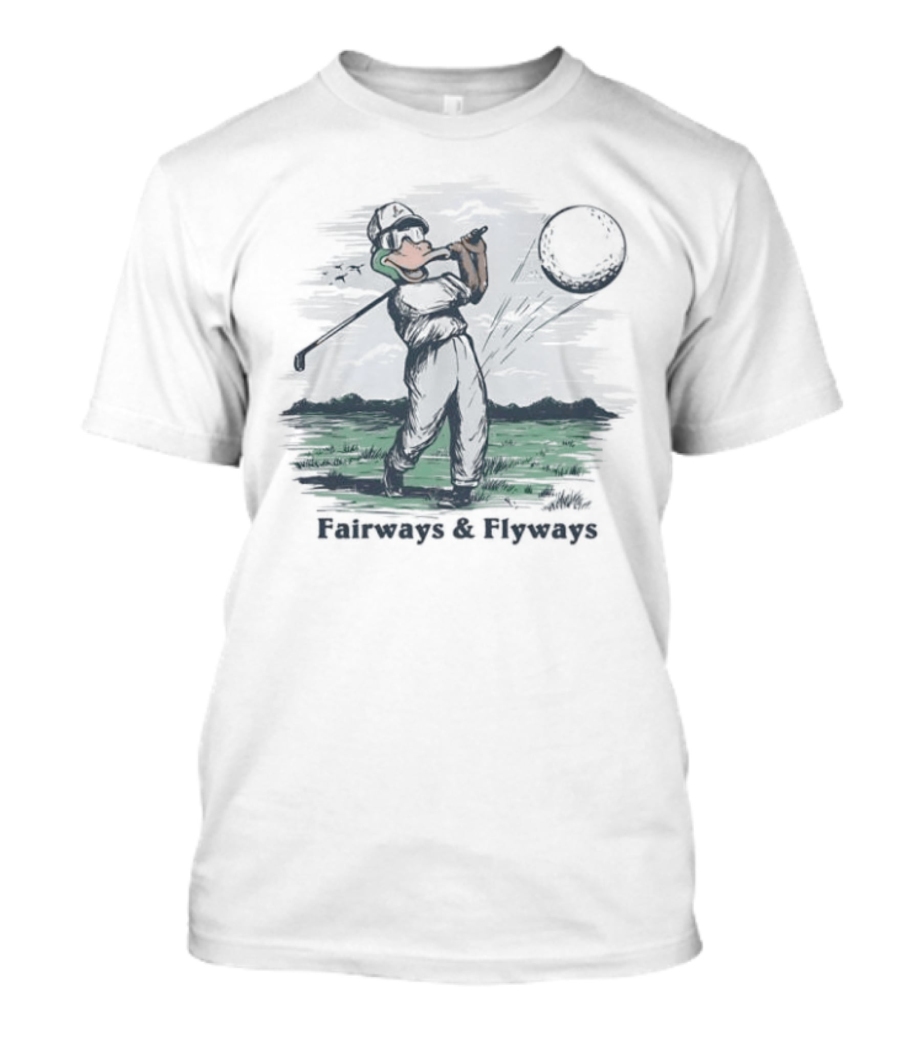 Mallard Duck Golf Swing Fairways And Flyways Moonlit Scene T-Shirt