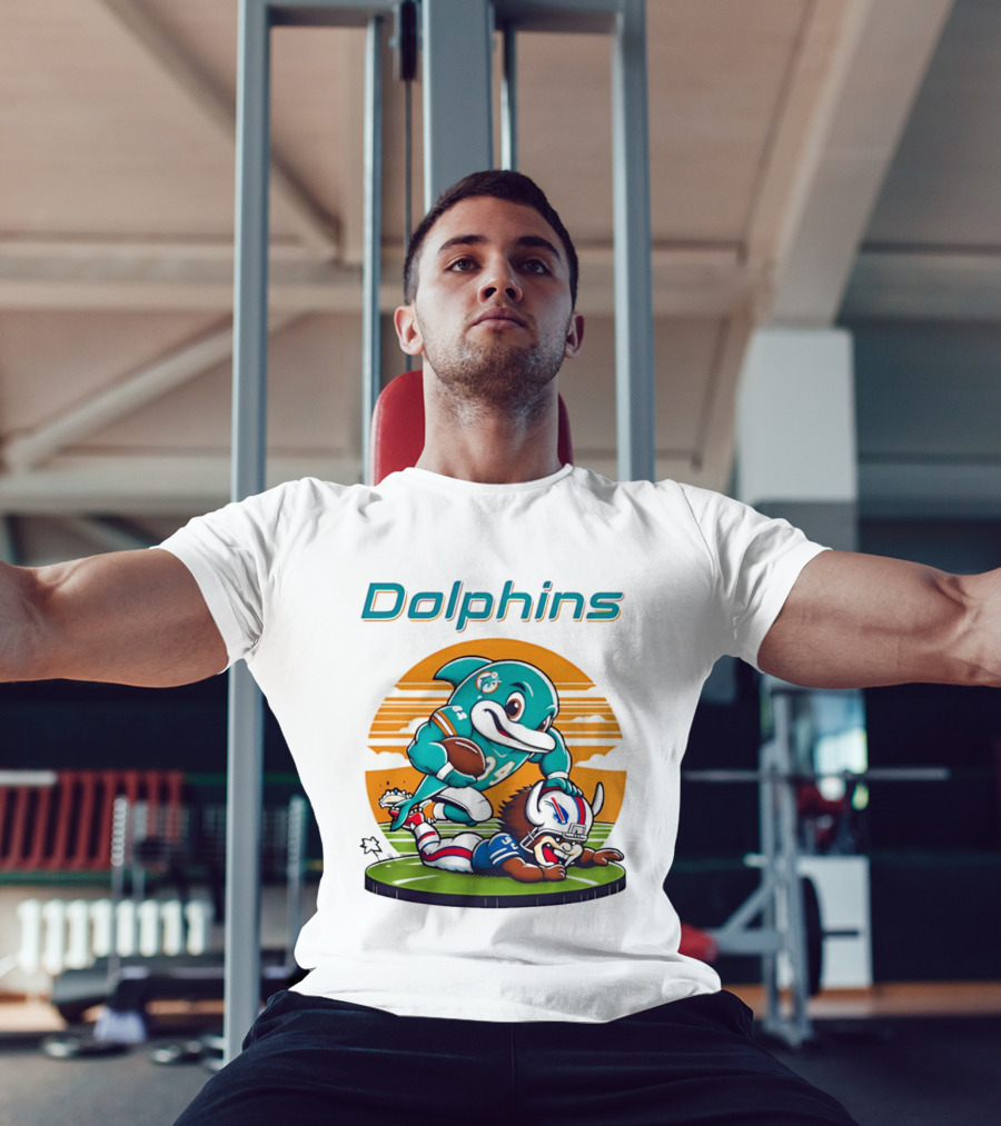 Miami Dolphins Vs Buffalo Bills Rivalry Cartoon Game Day Showdown T-Shirt
