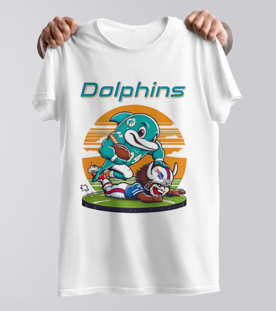 Miami Dolphins Vs Buffalo Bills Rivalry Cartoon Game Day Showdown T-Shirt