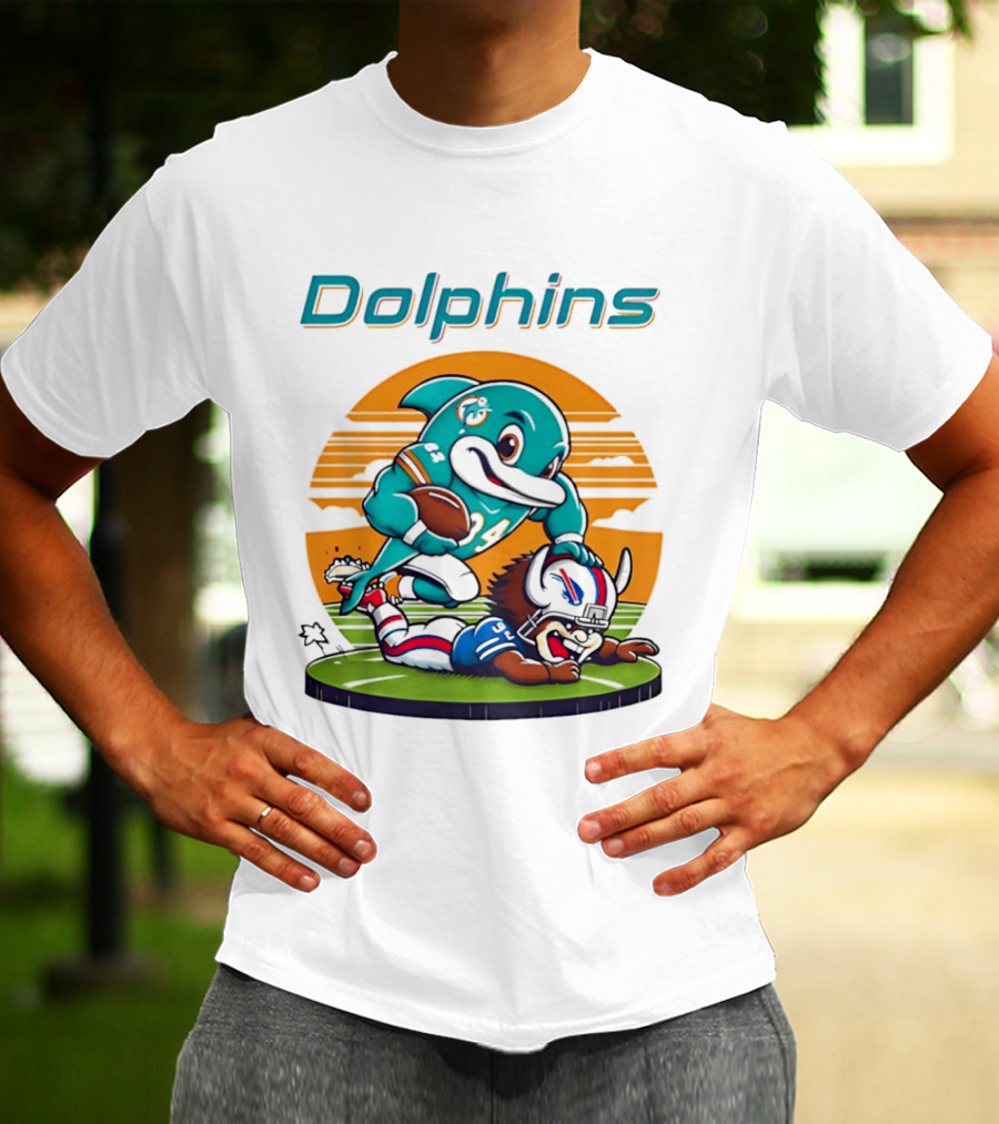 Miami Dolphins Vs Buffalo Bills Rivalry Cartoon Game Day Showdown T-Shirt