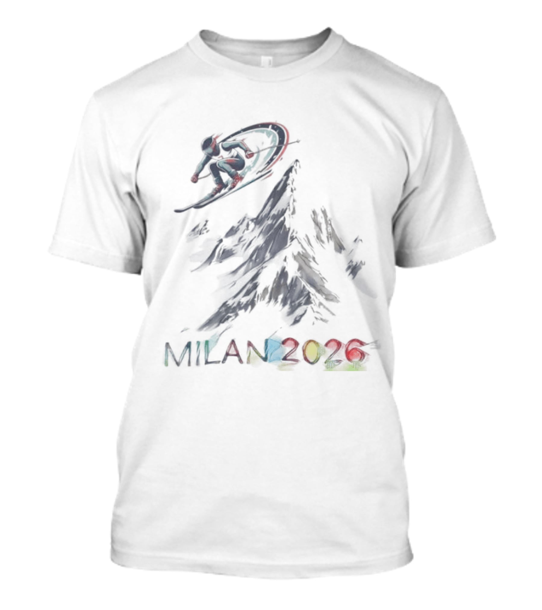 Milan 2026 Winter Olympic Ski And Snowboard Event With Colorful Rings T-Shirt