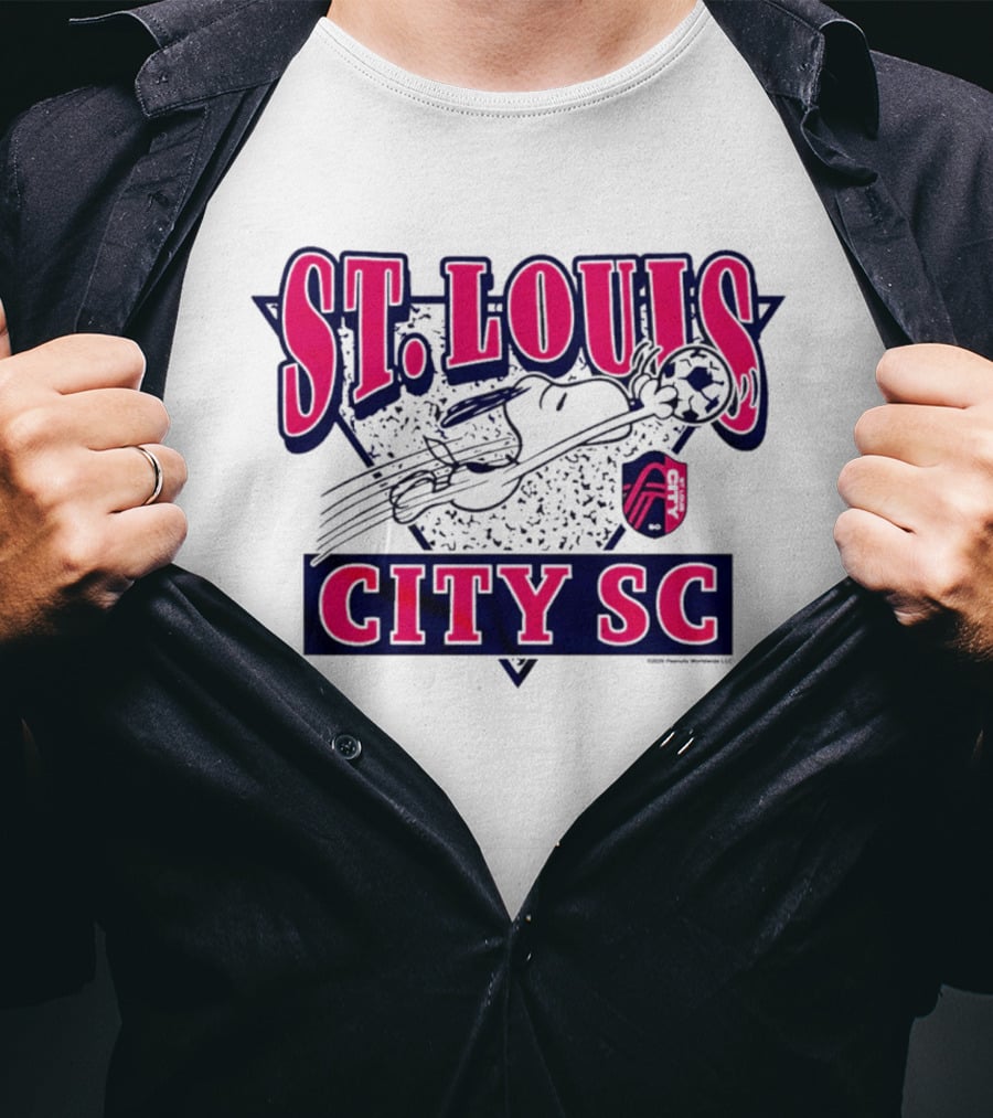 Snoopy Playing Soccer With St. Louis CITY SC Peanuts Collaboration T-Shirt