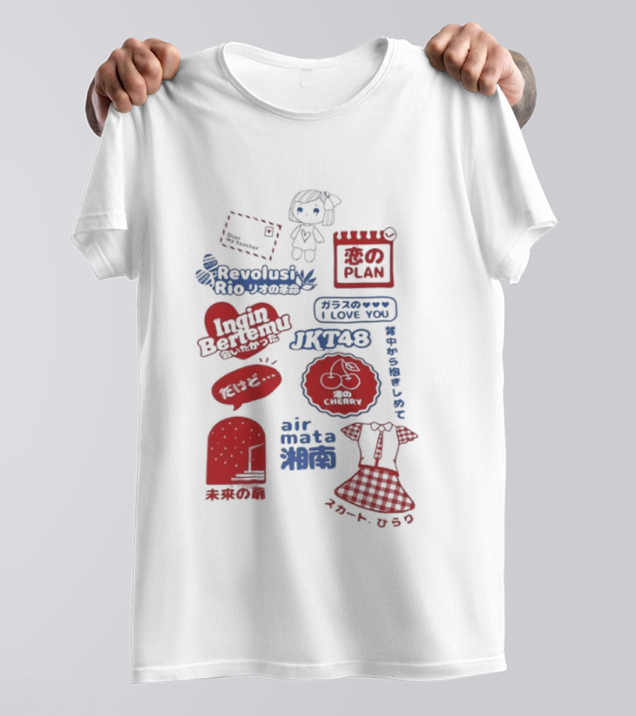 Revolusi Rio Ingin Bertemu I Love You Cherry Letter Doll Jatuh Cinta Hallo Kitty Sentuhan Manis Kecil Romantic Jika Pernah T-Shirt