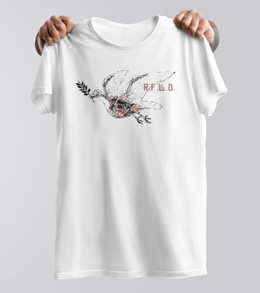 RF&D Skeleton Bird Holding A Twig In Dark Red Tones T-Shirt