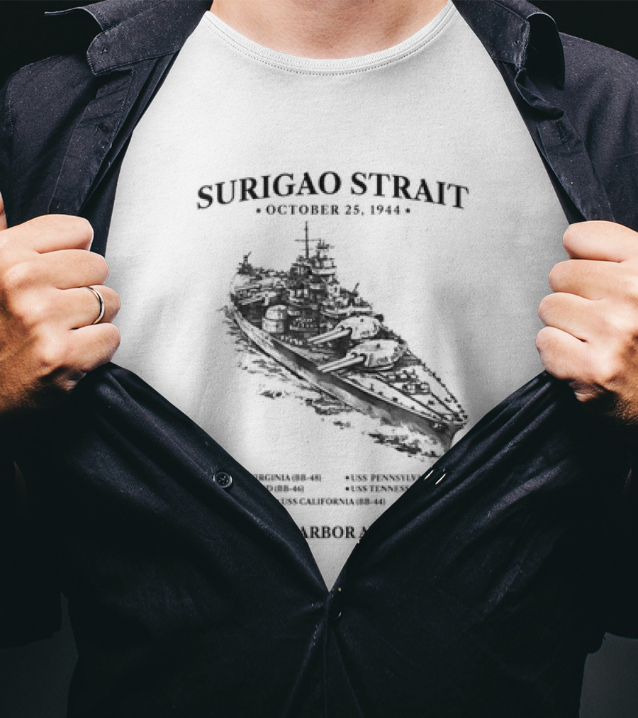 Surigao Strait October 25 1944 Pearl Harbor Avenged Naval Battleship Historic Event T-Shirt