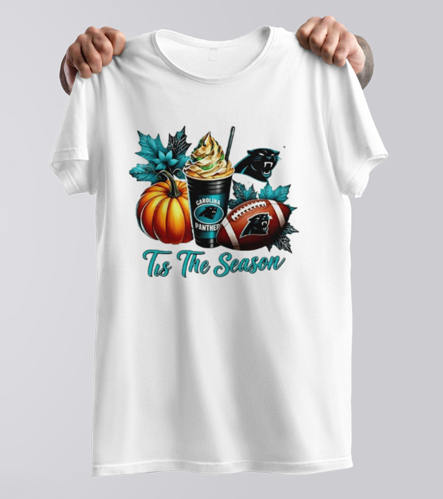 Tis The Season Carolina Panthers Halloween Football Pumpkin Latte T-Shirt