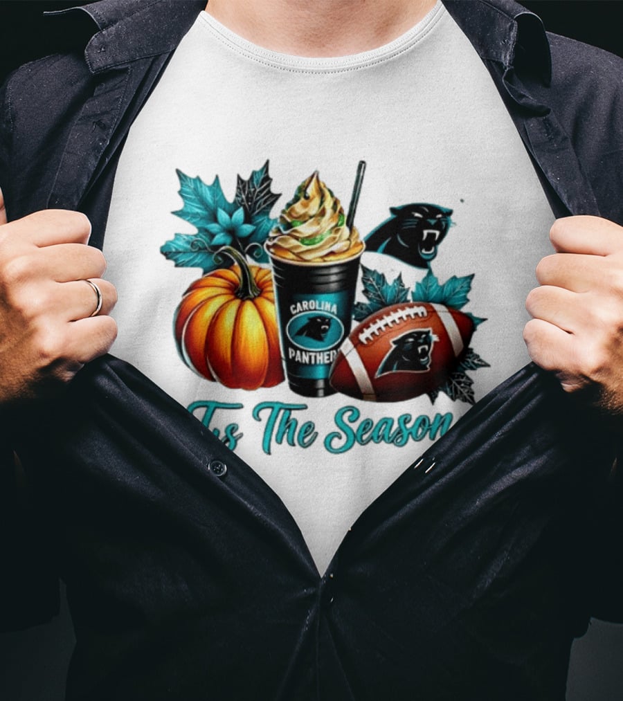 Tis The Season Carolina Panthers Halloween Football Pumpkin Latte T-Shirt