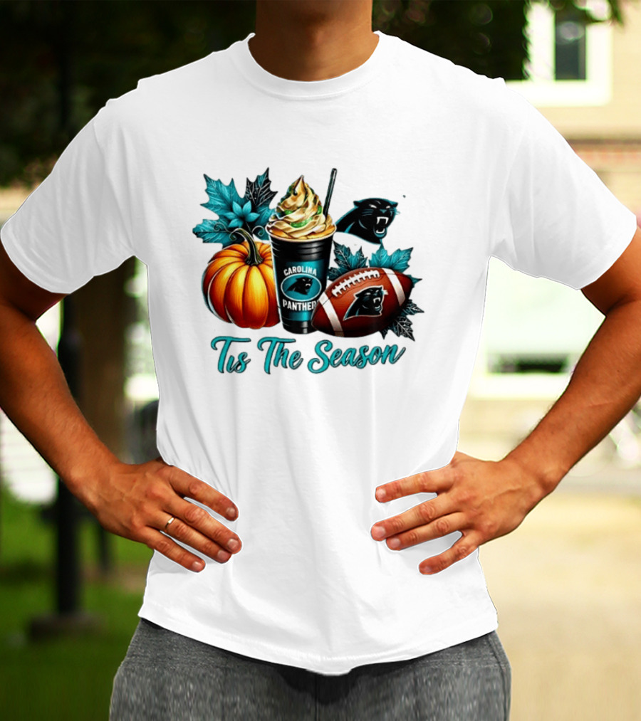 Tis The Season Carolina Panthers Halloween Football Pumpkin Latte T-Shirt