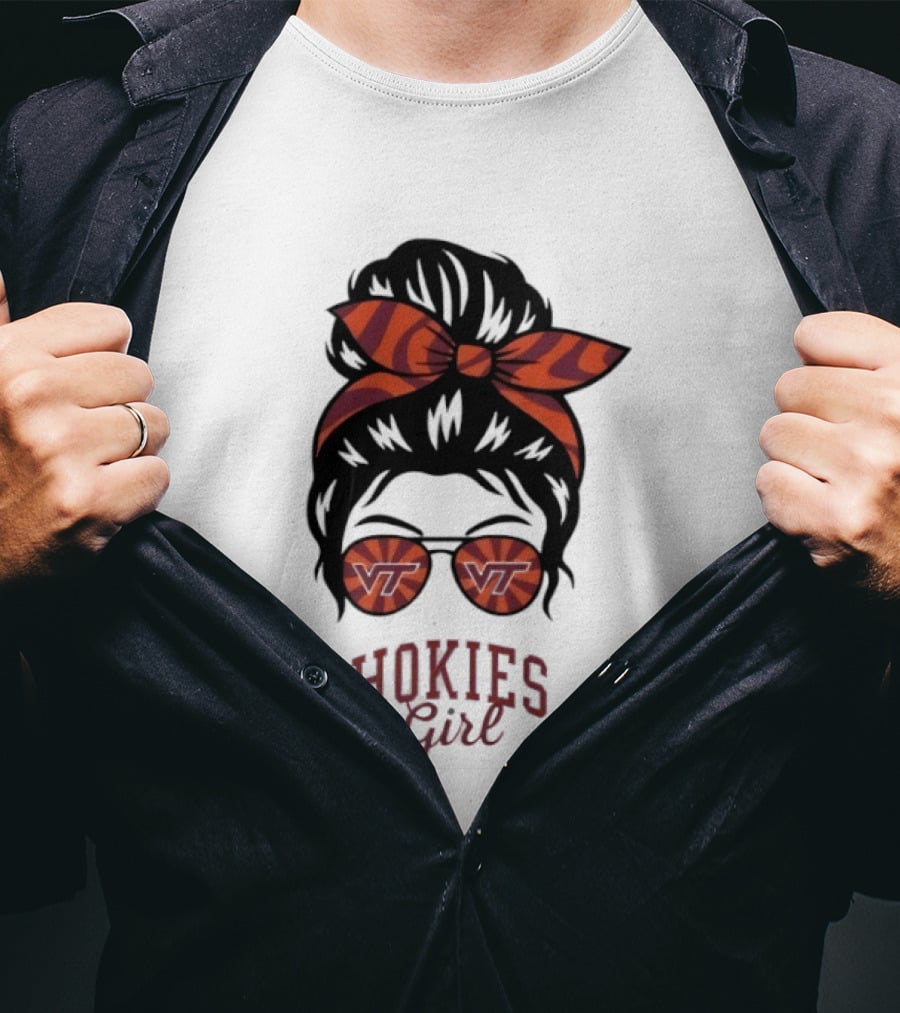 Virginia Tech Hokies Messy Bun Sunglasses Bow T-Shirt