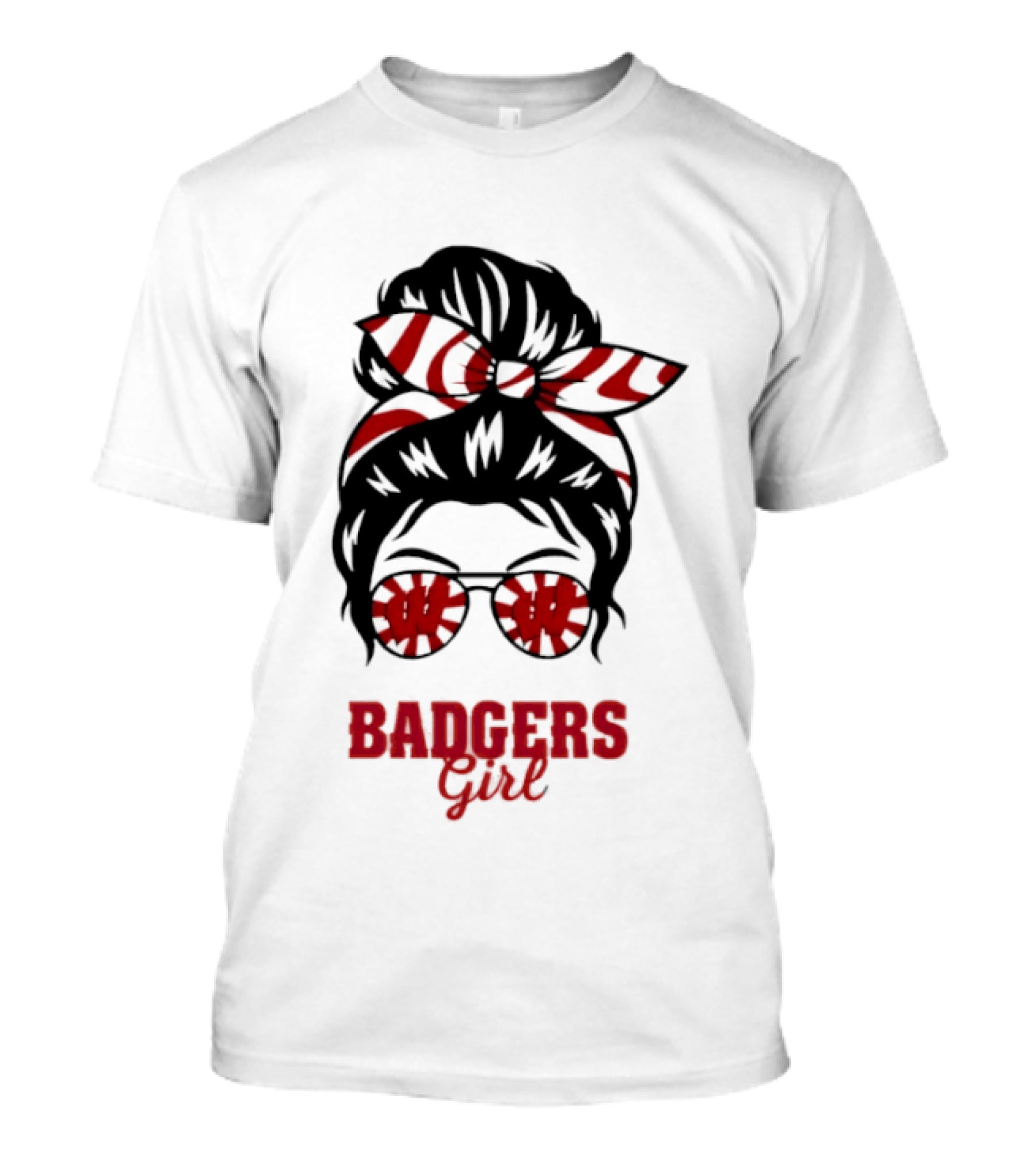 Wisconsin Badgers Girl Messy Bun Glasses Bow T-Shirt