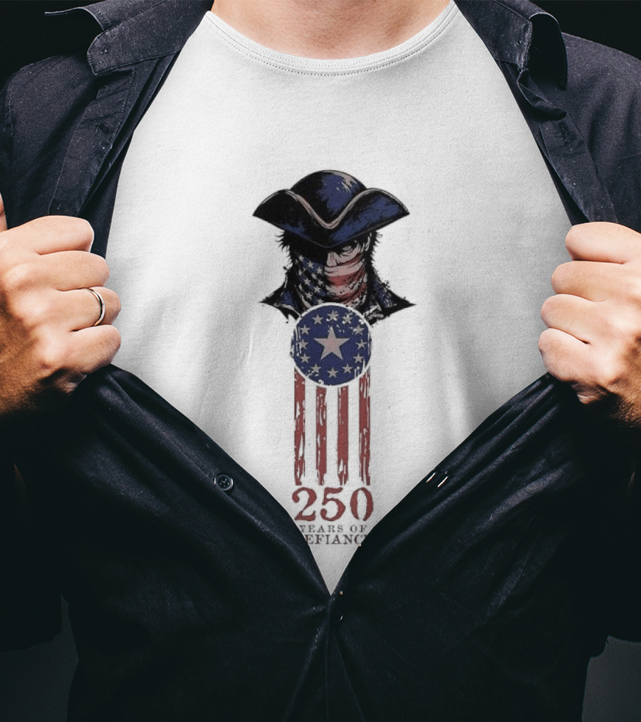 America 250 Years Of Defiance 1776 Patriot Hat And Stars T-Shirt