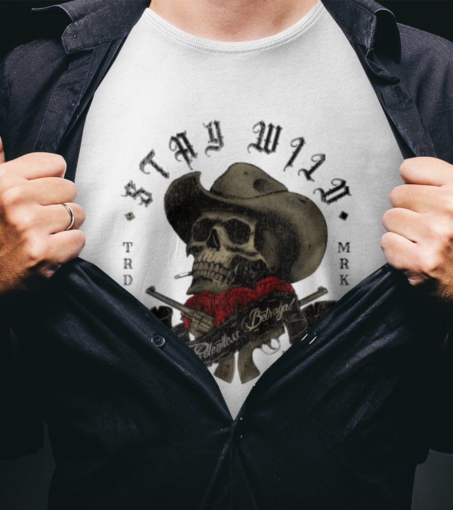 Stay Wild Skull Cowboy Bandana Western Est 2019 T-Shirt
