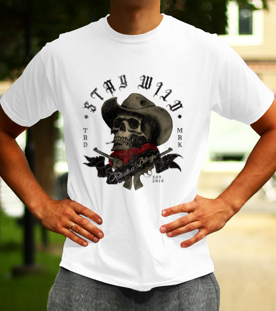 Stay Wild Skull Cowboy Bandana Western Est 2019 T-Shirt