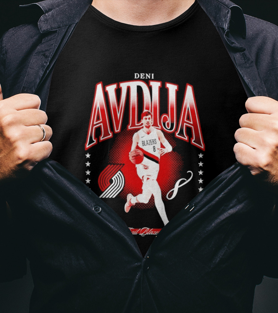 Deni Avdija Portland Trail Blazers Basketball Star With Number Eight And Dynamic Motion T-Shirt